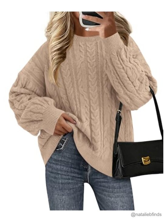 Sweaters - Oversized Chunky Cable Knit Sweater Women Crewneck Pullover